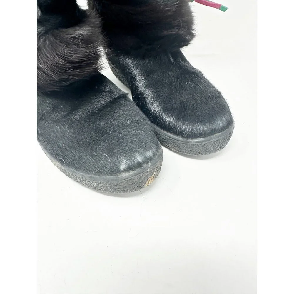 Tecnica Womens Skandia Apres Ski Goat Hair Fur Boots Vintage Italy Black Size 37